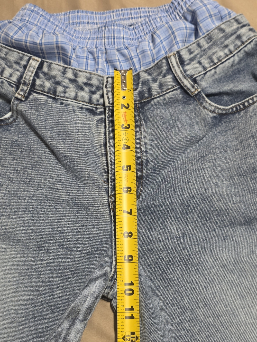 Aelfric Eden Mens XS Layered Boxer Jeans Wide Leg Baggy Plaid Waistband Y2K - Picture 12 of 16